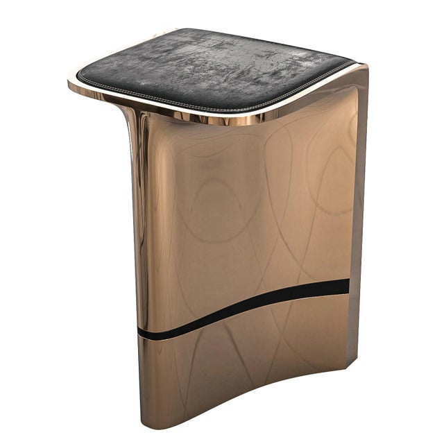Not Yet Made - Made To Order "Lacrima" Bar Stool With Bronze and Stainless Steel Details For Sale - Image 5 of 7