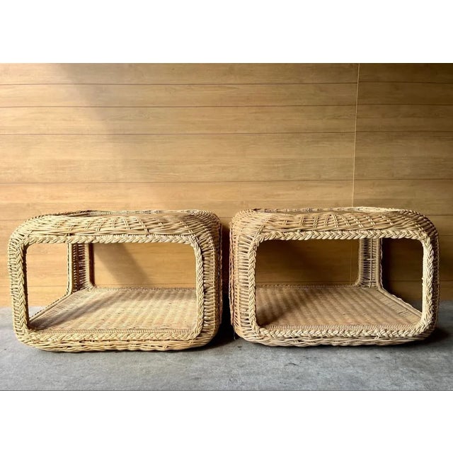 In love with this pair of vintage chunky braided wicker end tables! A solid, sturdy duo, in beautiful condition. Well...