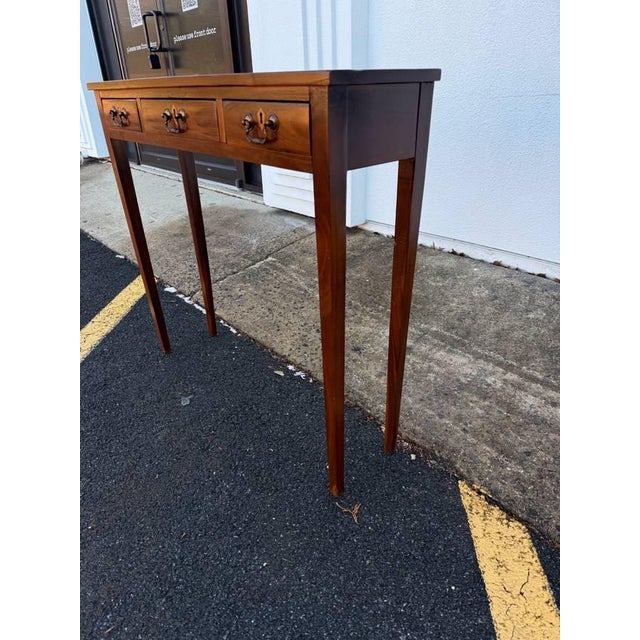 Late 20th Century Custom Made Mahogany Hepplewhite Style 3 Drawer Console Table For Sale - Image 14 of 18