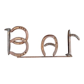 "Bar" Sign Made From Horseshoes and Railroad Spikes For Sale