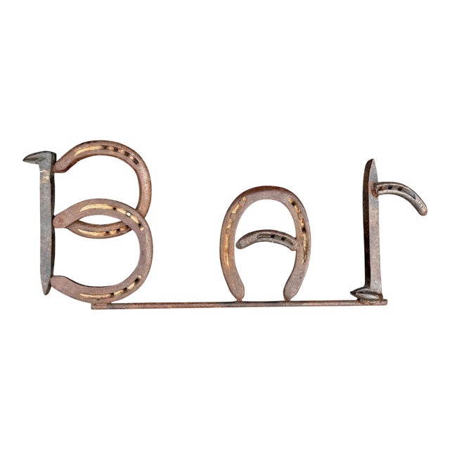 "Bar" Sign Made From Horseshoes and Railroad Spikes For Sale