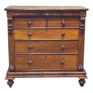 Antique 19th Century Flame Mahogany High Victorian Scotch Chest For Sale
