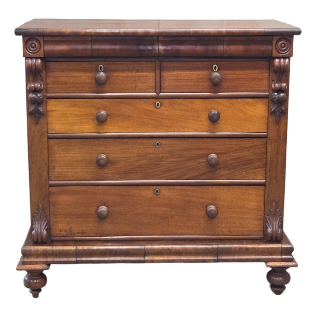 Antique 19th Century Flame Mahogany High Victorian Scotch Chest For Sale