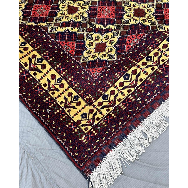 Textile Afghan Aqcha Turkmen Hand-Knotted Wool Rug, 9'10" X 6'6" For Sale - Image 7 of 12