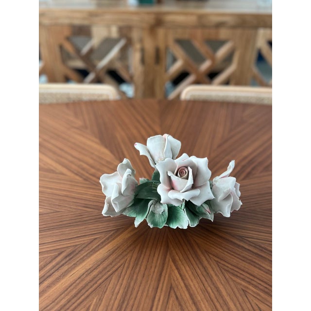 Capodimonte Mid 20th Century Capodimonte Matte Basket of Roses Centerpiece For Sale - Image 4 of 12