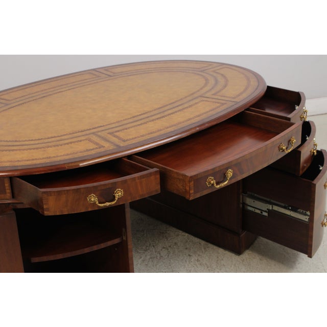 Maitland Smith Leather Top Oval Partners Desk For Sale In Philadelphia - Image 6 of 18