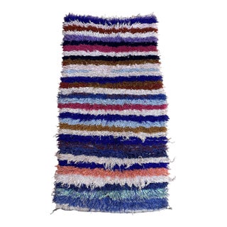 1990s Moroccan Striped Vintage Rug - 3'7" X 7'0" Ft For Sale