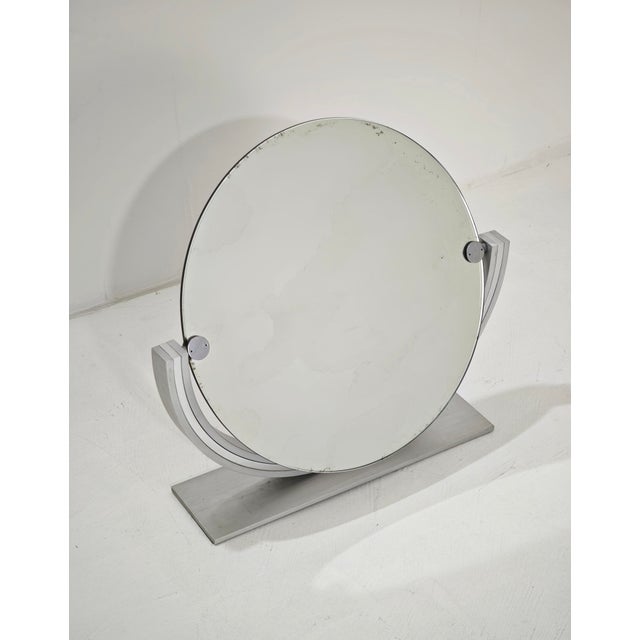 Mid-Century Modern Two-Tone Tilting Table Mirror in Polished Brushed Aluminum, Italy, 1970 For Sale - Image 6 of 12