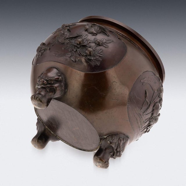 Brown Large Antique Japanese Meiji Bronze Mythological Planter, 19th Century For Sale - Image 8 of 18