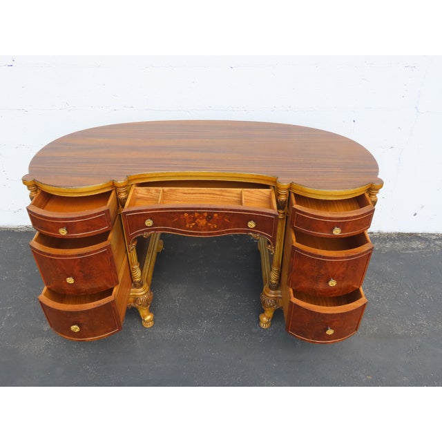 French Early 1900s Kidney Shape Carved Inlaid Writing Desk 6885 For Sale - Image 13 of 18