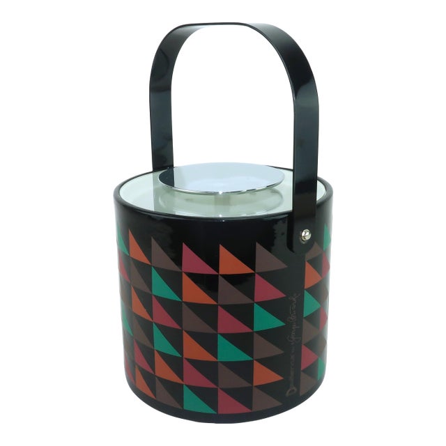 Georges Briard Memphis Style Postmodern Black Geometric Print Ice Bucket, 1980's For Sale