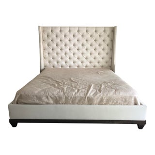Transitional Platform Upholstered King Bed With Button Tufted Headboard For Sale