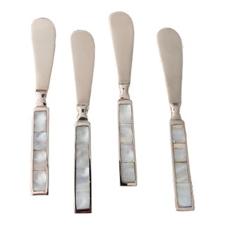 Vintage Mother of Pearl & Stainless Canapé Knives-Set of 4 For Sale