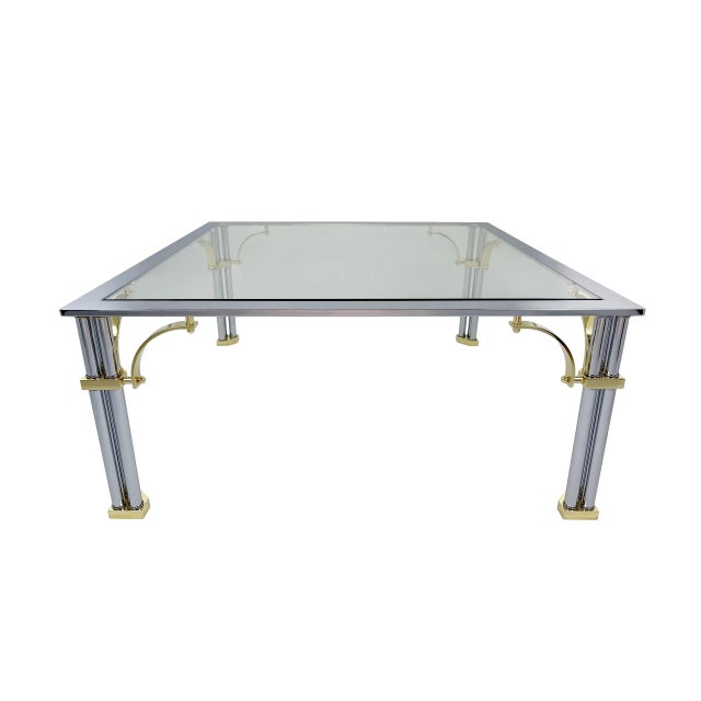 Maison Jansen Vintage Mid-Century Maison Jansen Chrome & Brass Square Coffee Table For Sale - Image 4 of 9
