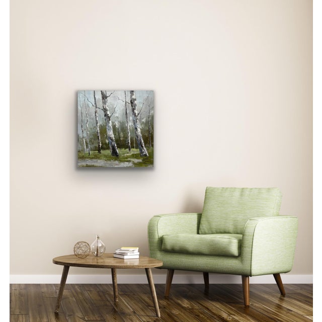 Birch Tree Impressionistic Landscape Original Oil Painting For Sale - Image 4 of 11