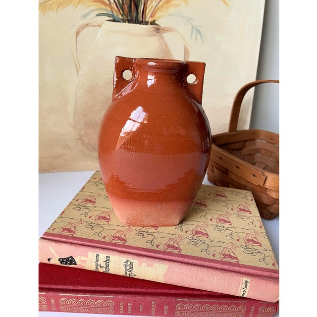 French Country Signed Gary Nieter Terracotta Pottery Vase Rustic Farmhouse French Country Artisan Jug For Sale - Image 3 of 9