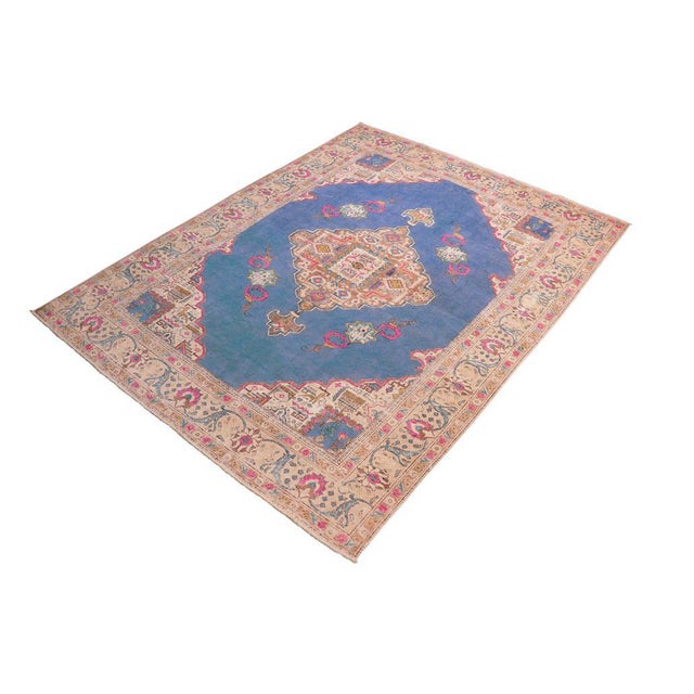 Art Nouveau Boho Chic Vintage 1990's Blue/Beige Wool Rug - 7'10'' X 10'11'' For Sale - Image 3 of 10