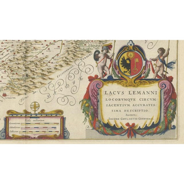 Antique Atlas Map of Geneva and Léman from Blaeu, 1642 For Sale - Image 3 of 10