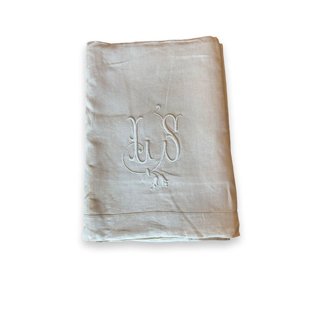 Antique French Linen Sheet Ls Monogram Thick Oat Linen Trousseau Sheet Rustic Flax Bed Linen Circa 1920 For Sale - Image 10 of 10