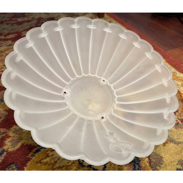 Large Vintage Frosted Glass Nautical Ceiling Light Shade – Scalloped Shell Form With Rope & Tassel Motif, 11.375” For Sale - Image 11 of 11