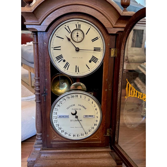 Antique Seth Thomas Double Dial Calendar Clock For Sale - Image 9 of 12