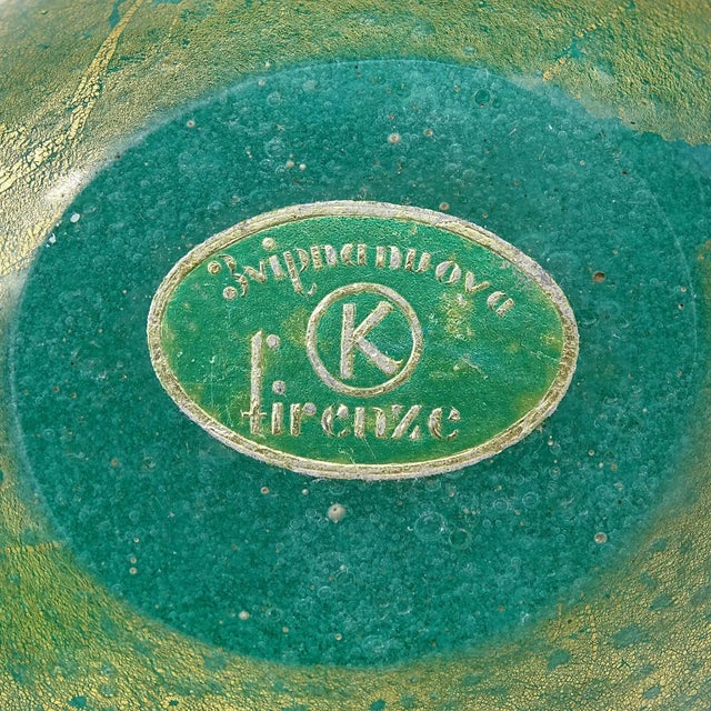 Mid 20th Century Murano Seguso Vetri d'Arte Green Pulegoso Bubble Gold Flecks Italian Art Deco Glass Perfume Scent Bottle With Label For Sale - Image 5 of 6