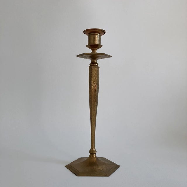 Art Nouveau Tiffany Studios New York Gilt Bronze Doré Candlestick Holder - Model No. 1235 - Art Nouveau Lighting For Sale - Image 3 of 9
