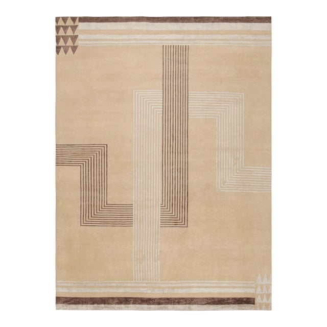 Rug & Kilim’s French Art Deco Style Rug With Beige-Brown Patterns For Sale