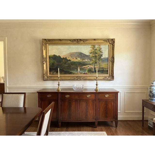 Antique Painting: Pastoral Landscape With Figure by River For Sale - Image 9 of 12
