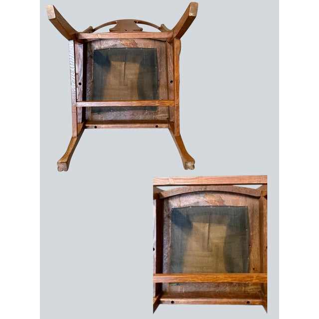 Antique Tiger Oak Arm Chair-Arts Crafts Mission-Red Seat-C1900-Wood-Desk-Accent For Sale - Image 10 of 11