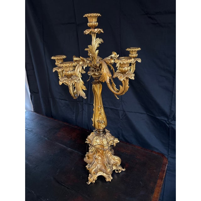 Mid 19th Century Pair of Rococo Ormolu Bronze Six Light Candlebra For Sale - Image 10 of 11