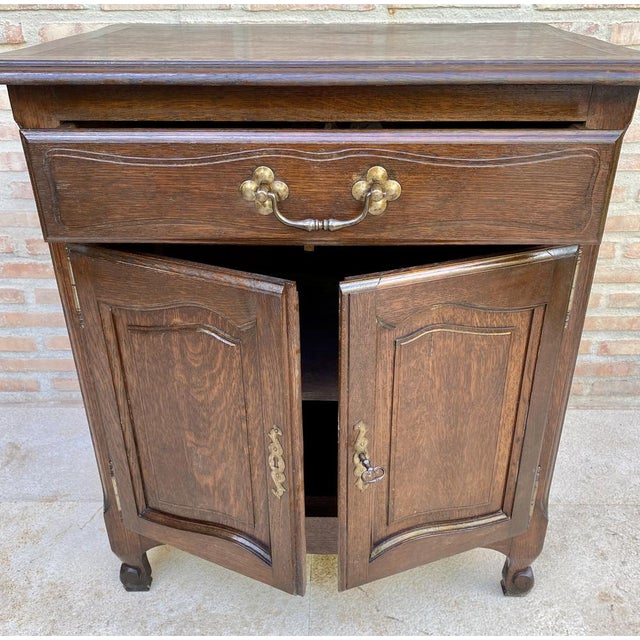 Mid-Century French Walnut Side Table with One Drawer and Double Door, 1950s For Sale - Image 9 of 16