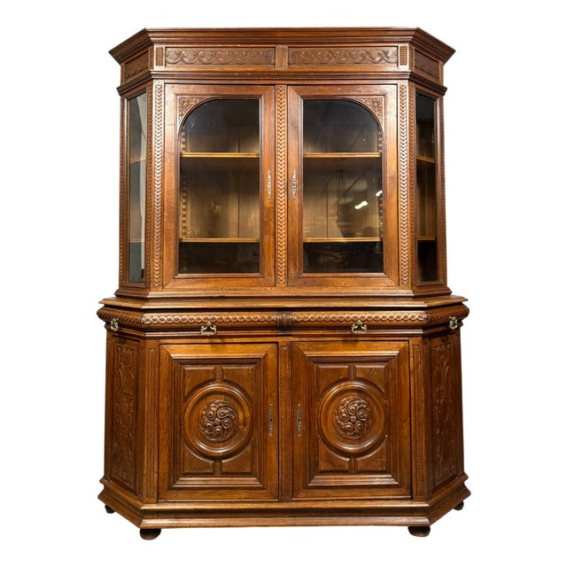 Renaissance Museum Bookcase in Carved Oak, 1850s For Sale
