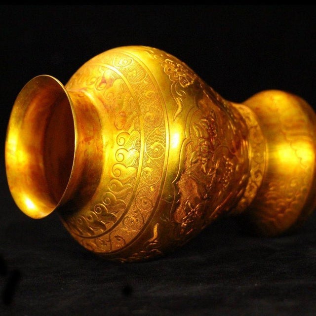 Bronze Vintage Chinese Gilt Bronze Hand-Chased Floral Covered Ginger Jar For Sale - Image 8 of 9
