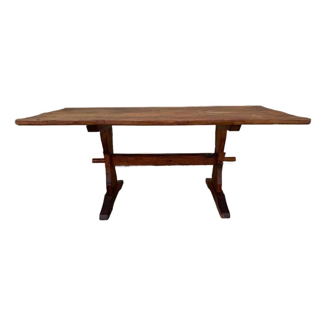 Antique 19th Century Farmhouse Trestle Base Dining Table For Sale