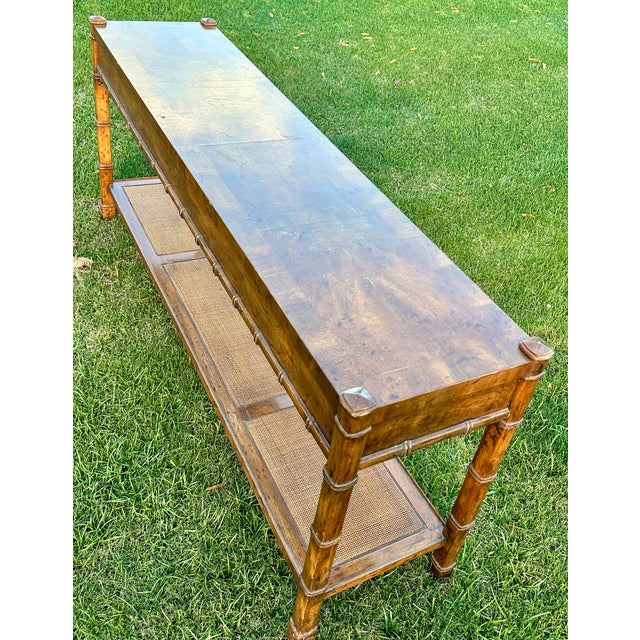 1970s Vintage Drexel Heritage Faux Bamboo and Cane Console Table For Sale - Image 5 of 9