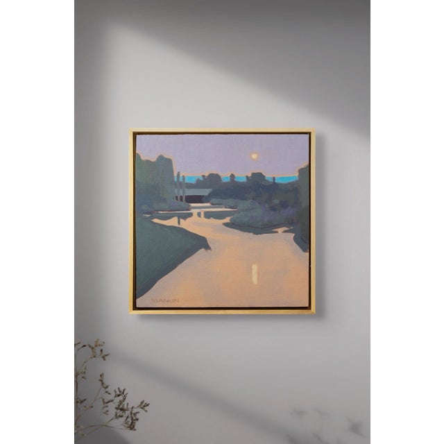Moonrise Over The South Platte by Michael Magrin | Oil on linen mounted on panel Landscape with river and moonrise For Sale - Image 4 of 5