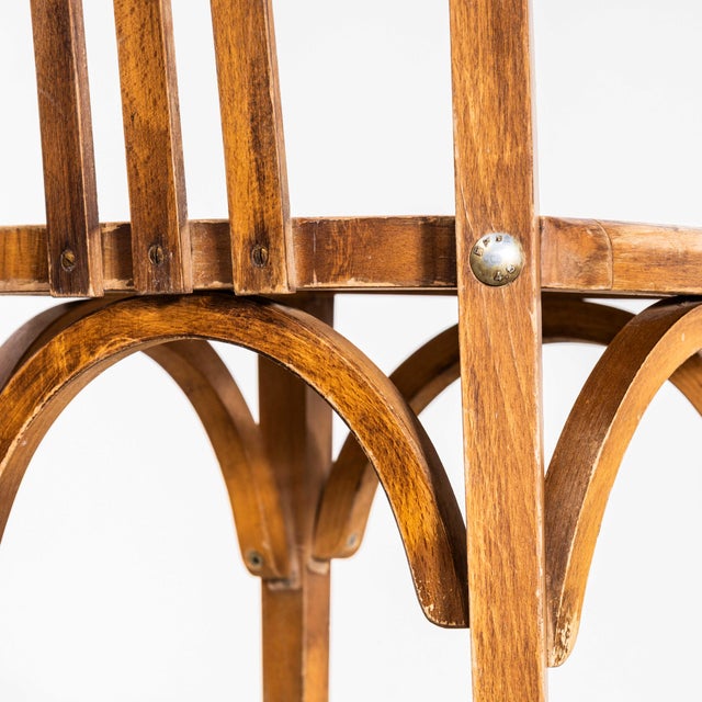 1950's Upright Café Bentwood Dining Chairs - Delaroux. Good quality warm honey oak chairs made by Delaroux of France....