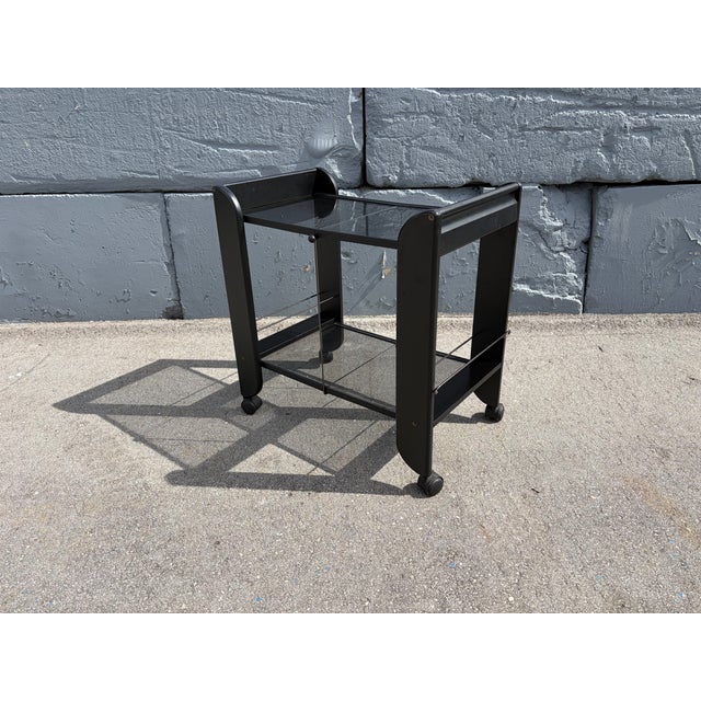 1980s Black Serving or Bar Cart From Mascagni, Made in Italy, Foldable For Sale - Image 12 of 15