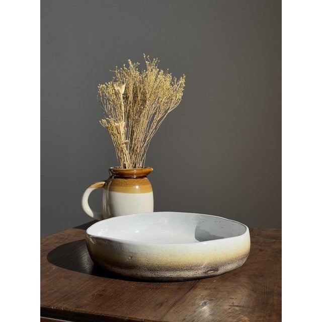 Large White and Earth Ceramic Dish For Sale - Image 3 of 18