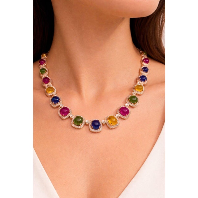 Bochic “Capri” Vintage Ruby & Sapphire Necklace Set In 18K Gold & Silver For Sale In New York - Image 6 of 11