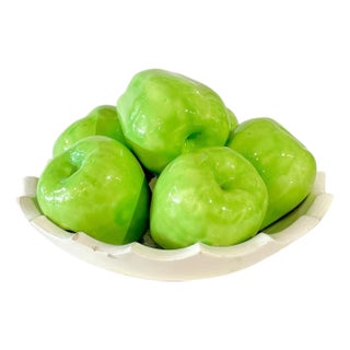 Vintage French Ceramic Trompe L’Oeil Bowl of Green Apples For Sale