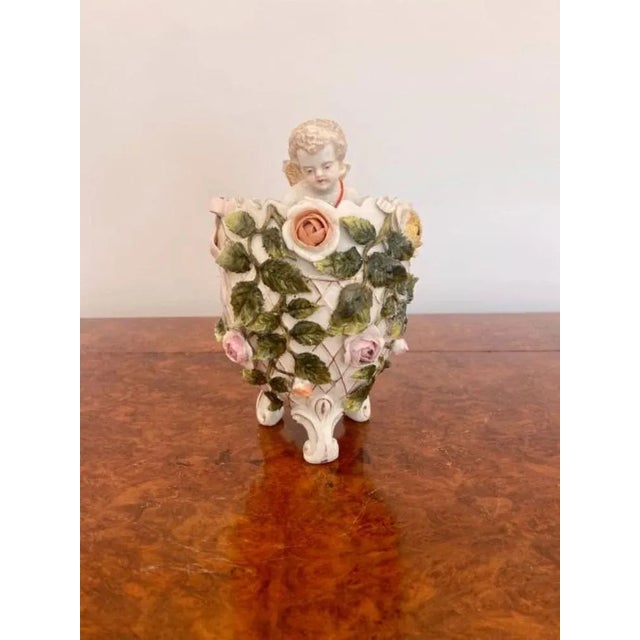 Ceramic Antique Victorian Continental Porcelain Cherub in Vase, 1880 For Sale - Image 7 of 7