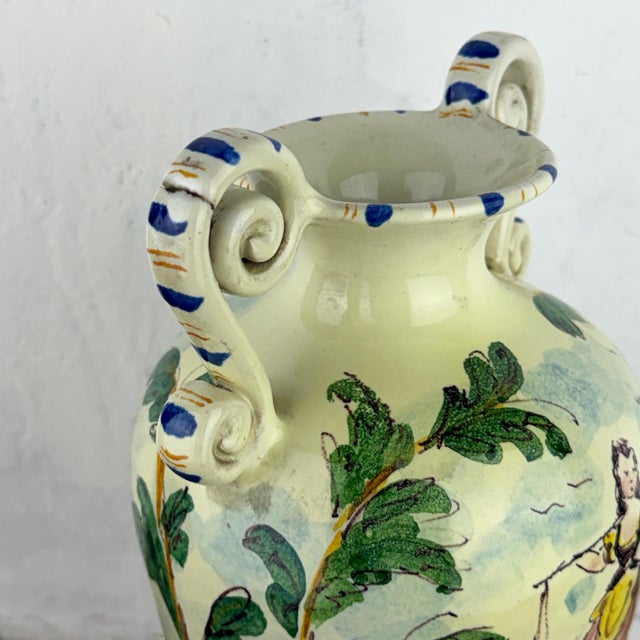 Antique Italian Majolica Vase with Hand Painted Ceramic Amphora by Fenice, Albisola, 1920s For Sale - Image 4 of 12