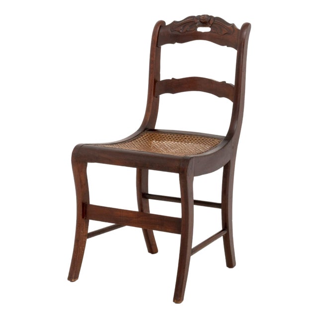 Victorian Mahogany Side Chair, Carved Floral Crest and Caned Seat For Sale