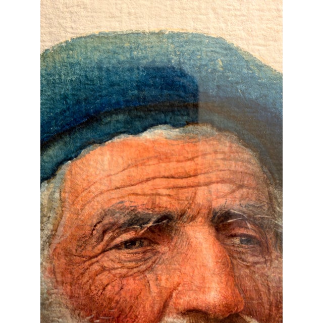 Late 19th Century Augusto Moriani (Italian, 1854–1913) Watercolor Portrait of Bearded Man With Pipe, Framed For Sale - Image 5 of 12