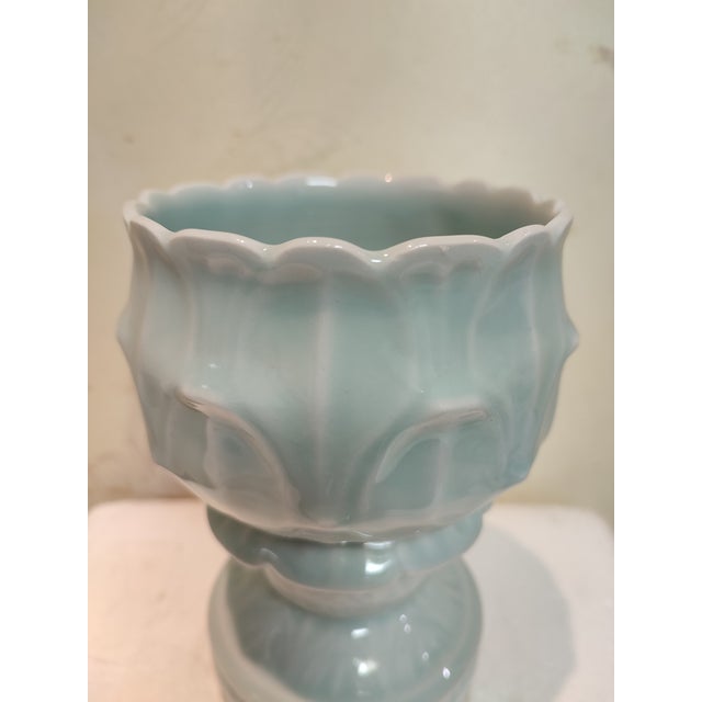 Celadon Chinese Ceramic Cup Censer Hand Carved Hutian Ware Celadon Cup For Sale - Image 8 of 15