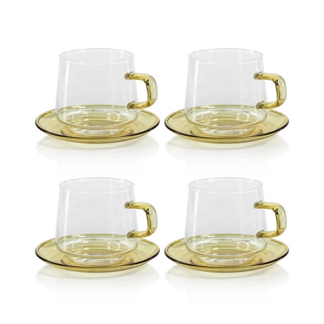 Bergamo Glass Tea & Coffee Cups and Saucers - Yellow, Set of 4 For Sale - Image 4 of 4