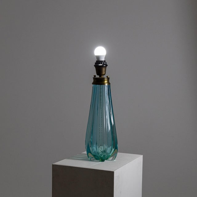 Glass Turquoise Glass Table Lamp from Seguso Vetri d'Arte For Sale - Image 7 of 8