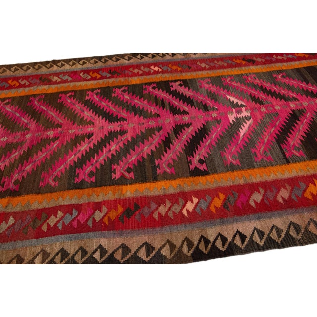 Tribal 1960s Vintage Turkish Kilim Pink Handmade Tribal Wool Rug For Sale - Image 3 of 8